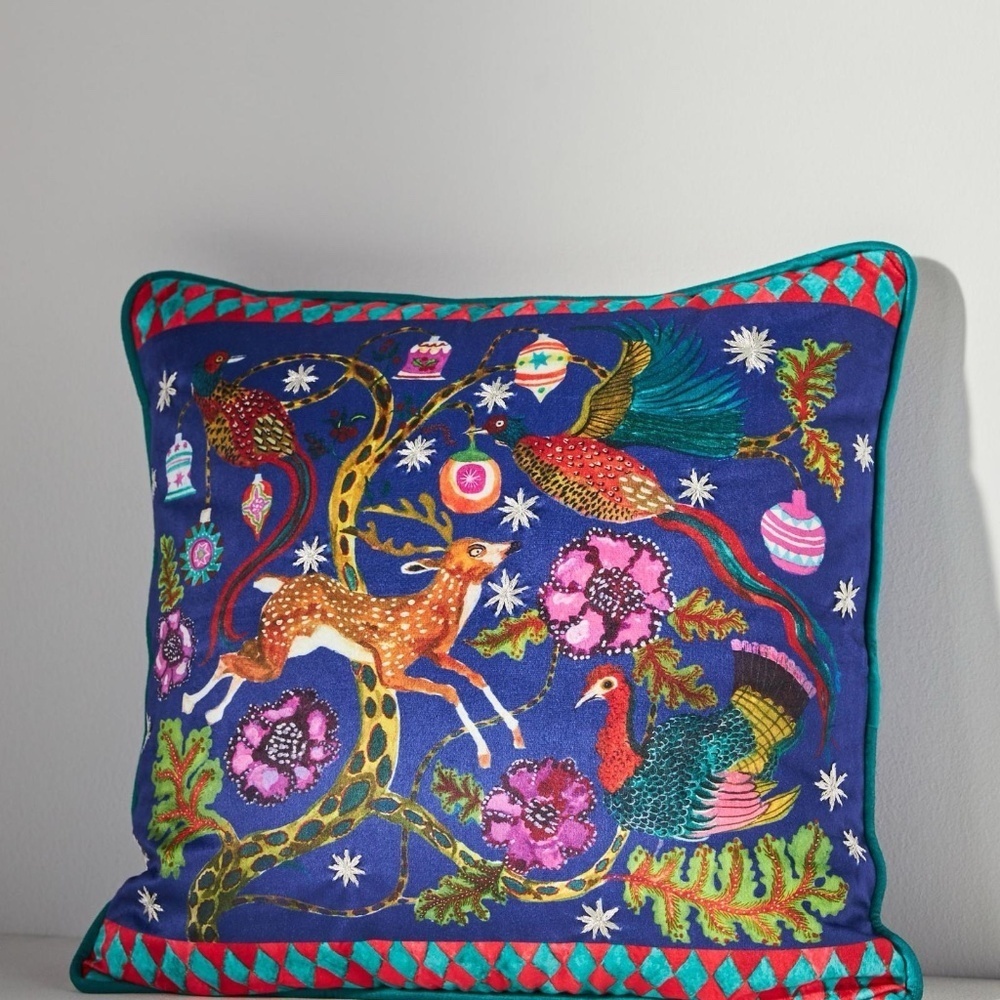NWT Anthropologie Rapheal Balme Velvet Christmas Pillow